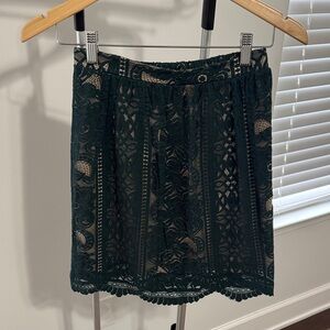 Xhilaration Dark Green Lace Mini Skirt with Nude Lining